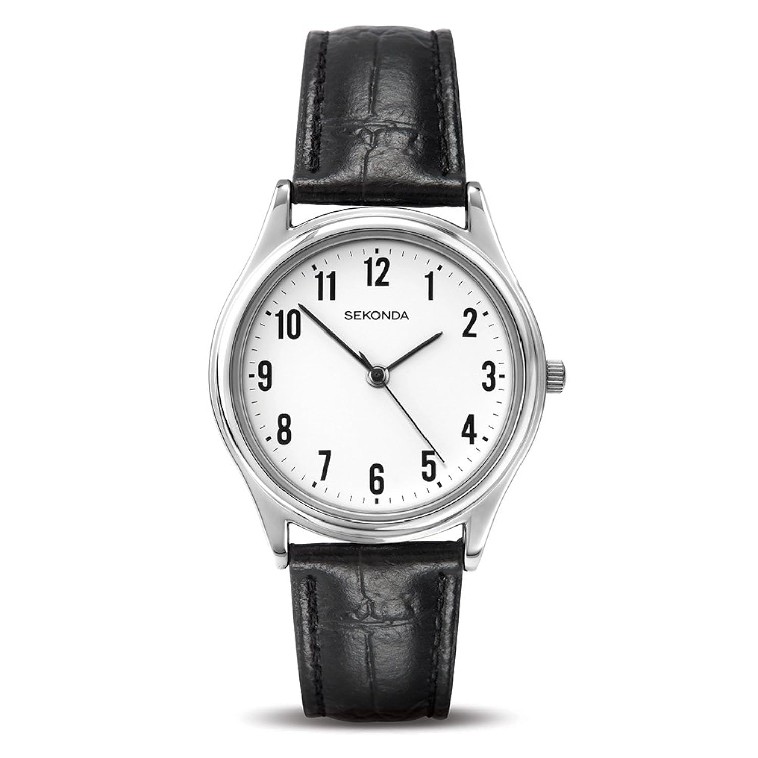 sekonda 男式石英手表白色表盘 analogue 显示黑色皮革表带3621.27